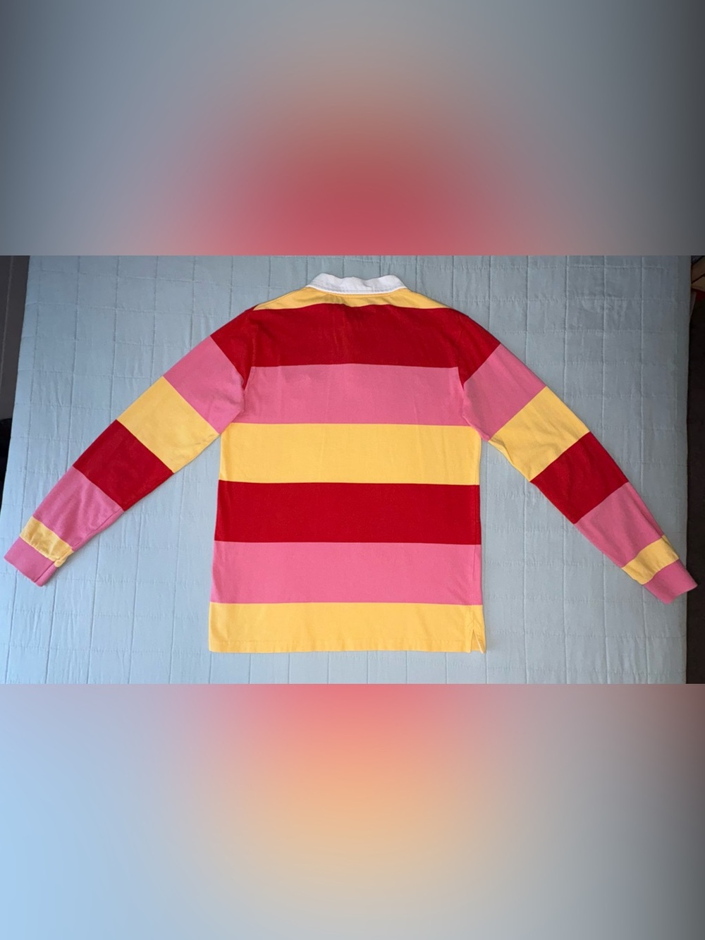 Odd Future OFWGKTA Striped Long Sleeve Polo Rugby Pink Red Yellow Sz. Large - Picture 4 of 4